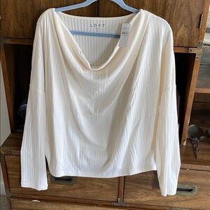 LOFT NWT Cream Ribbed Knit Top with cowl neck XL